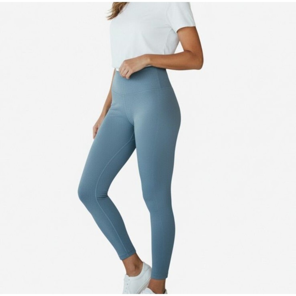 J Crew Active SculptStretch High-Rise Ribbed Leggings Women Medium Blue Yoga